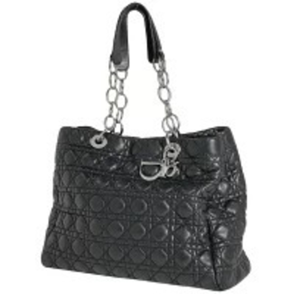 Christian Dior Cannage Chain Tote Bag Shoulder Leather Black